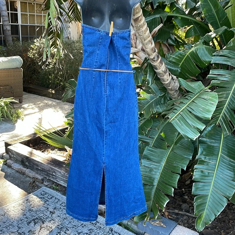 Vintage San Julian strapless denim dress with crochet accent - Picture 5 of 11